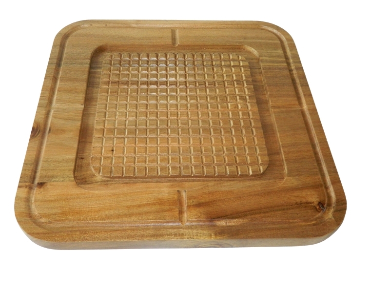 Professional-grade Square Acacia Wood Carving Board with Meat Grip Grid